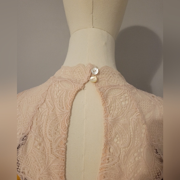 Free People Marsha Blush Combo Floral Printed Slip Dress Lace Neck XS - Picture 6 of 8